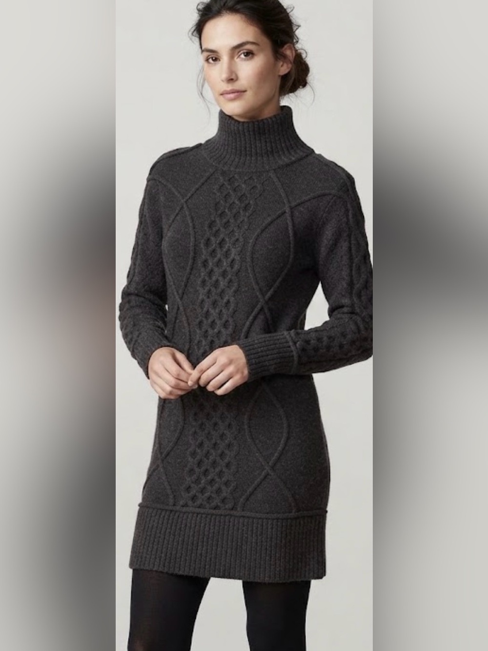 Forever 21 Cable Knit Turtleneck Sweater Dress Dark Charcoal Gray XL